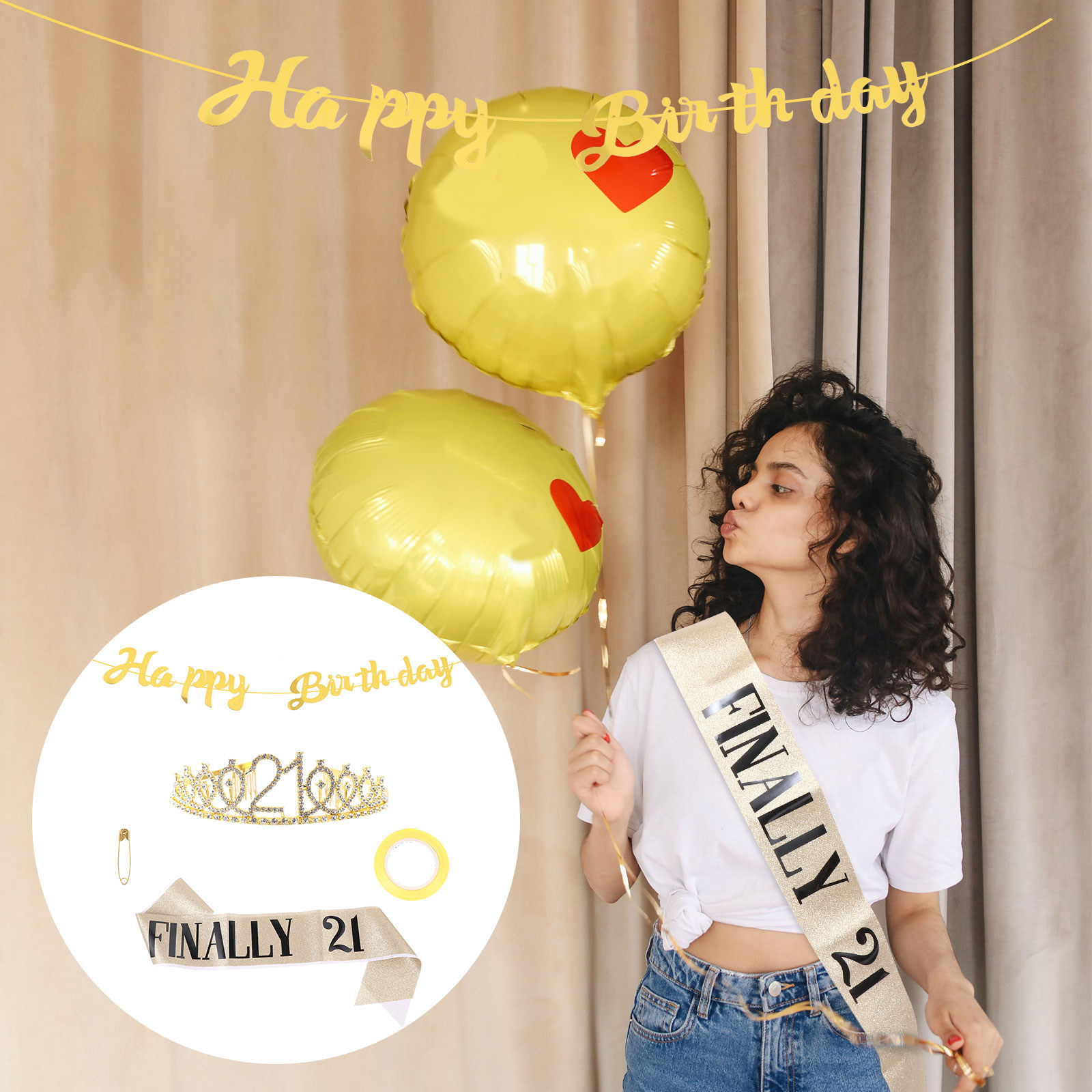 Birthday Sash Glitter - 1Set Glitter Birthday Crown Gold Glitter