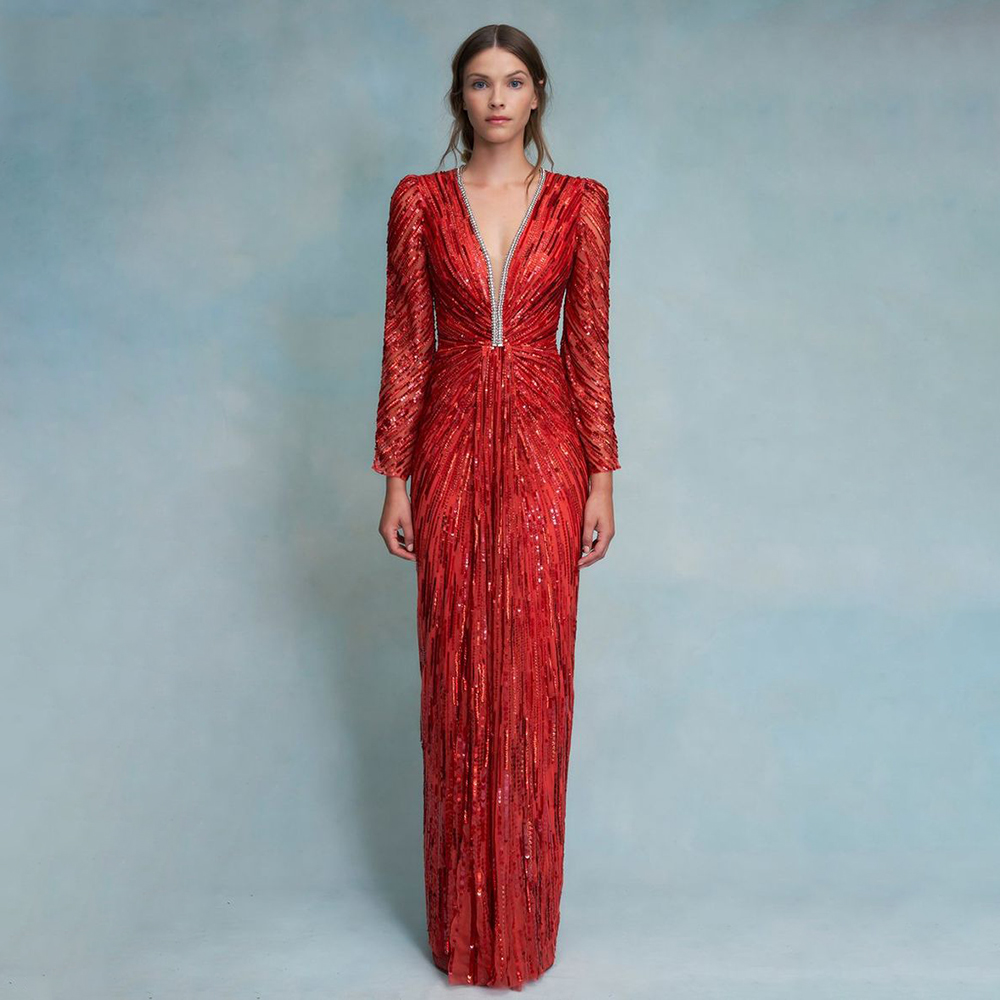 Event & Party Supply - Red V-Neck Beading Evening Dresses Fashion