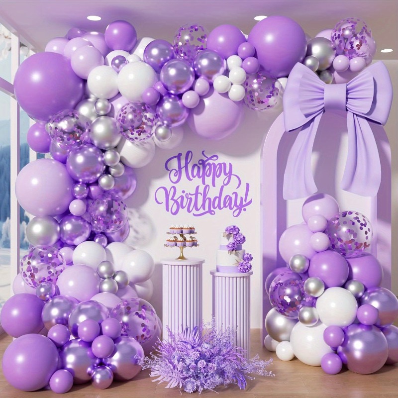 Balloon Arch Kit - 112-Piece Purple and White Balloon Arch