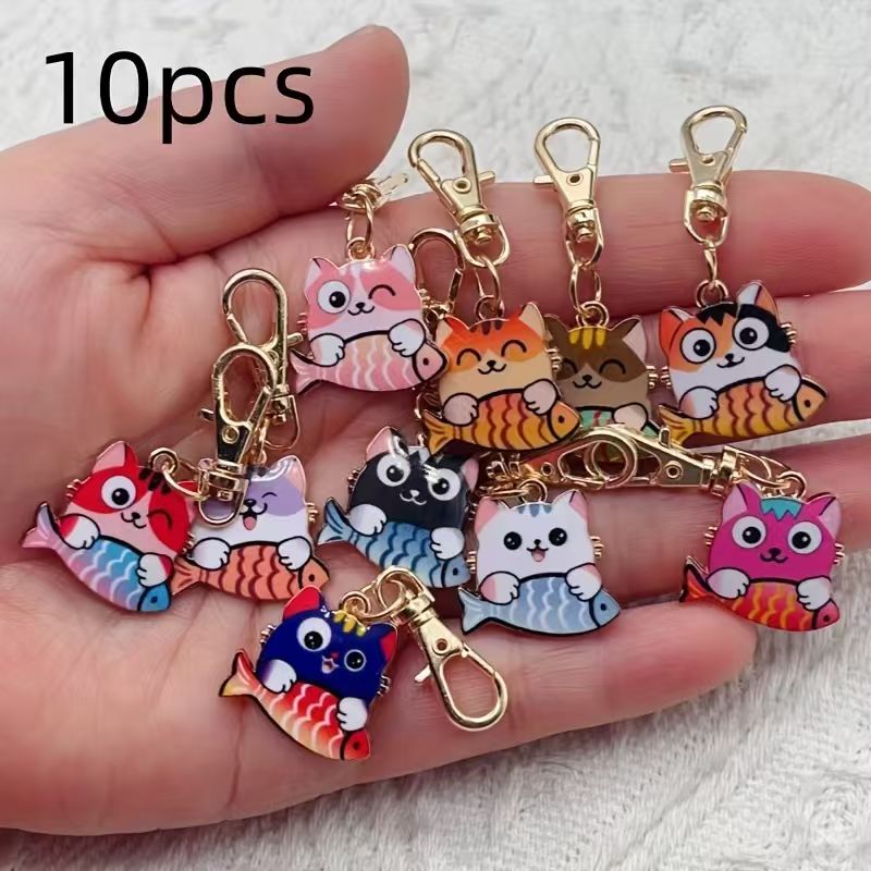 Party Favor Bag - 10pcs alloy printed cat keychain, suitable