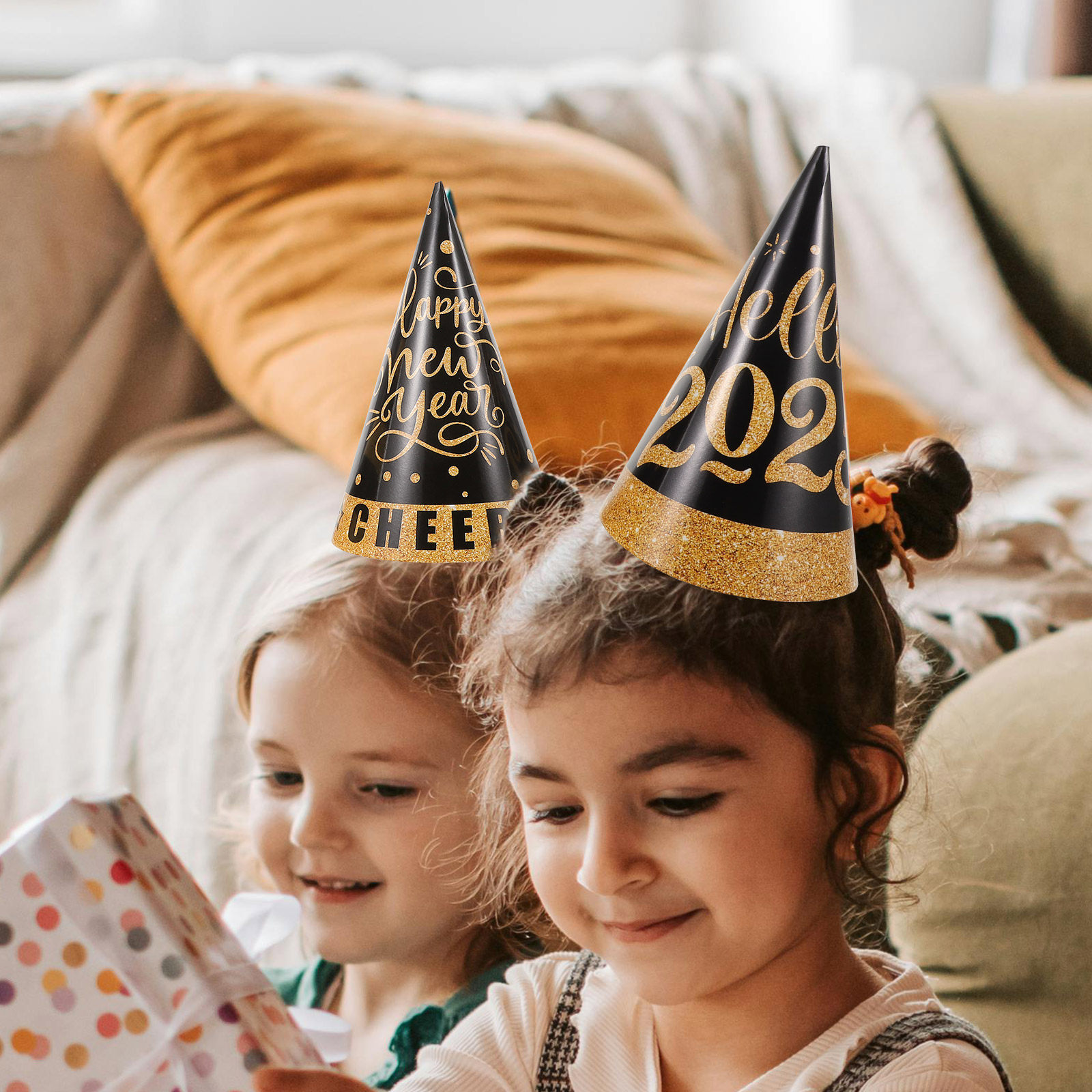 6Pcs Black Gold Party Hats New - Party Hat Cone 评论和价格
