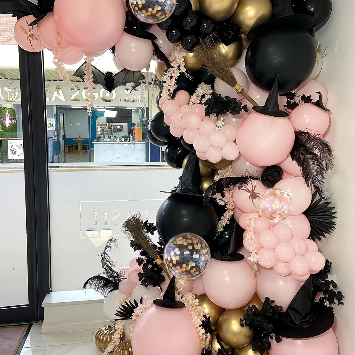 Pastel Pink Matte Black Metall - Balloon Arch Kit 评论和价格