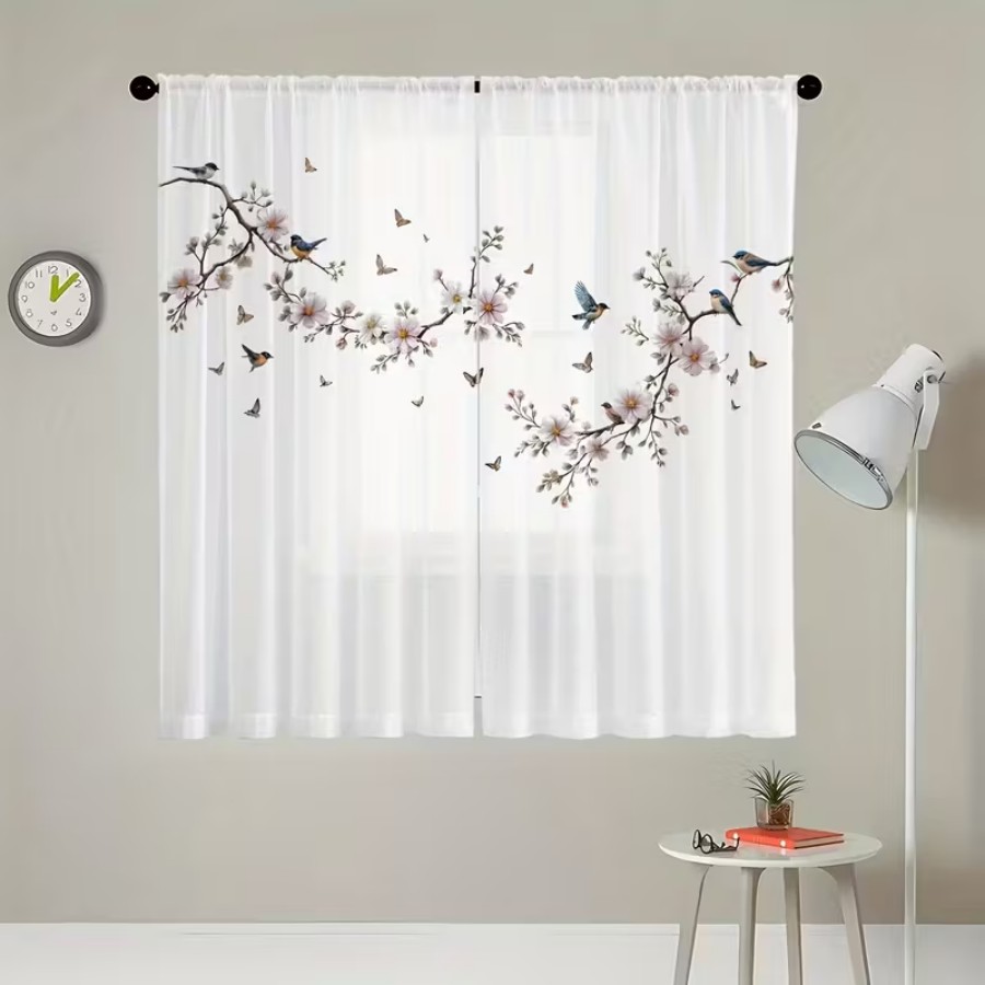 2PCS Digital Print Sheer Curta - Flower Wall Panel 评论和价格