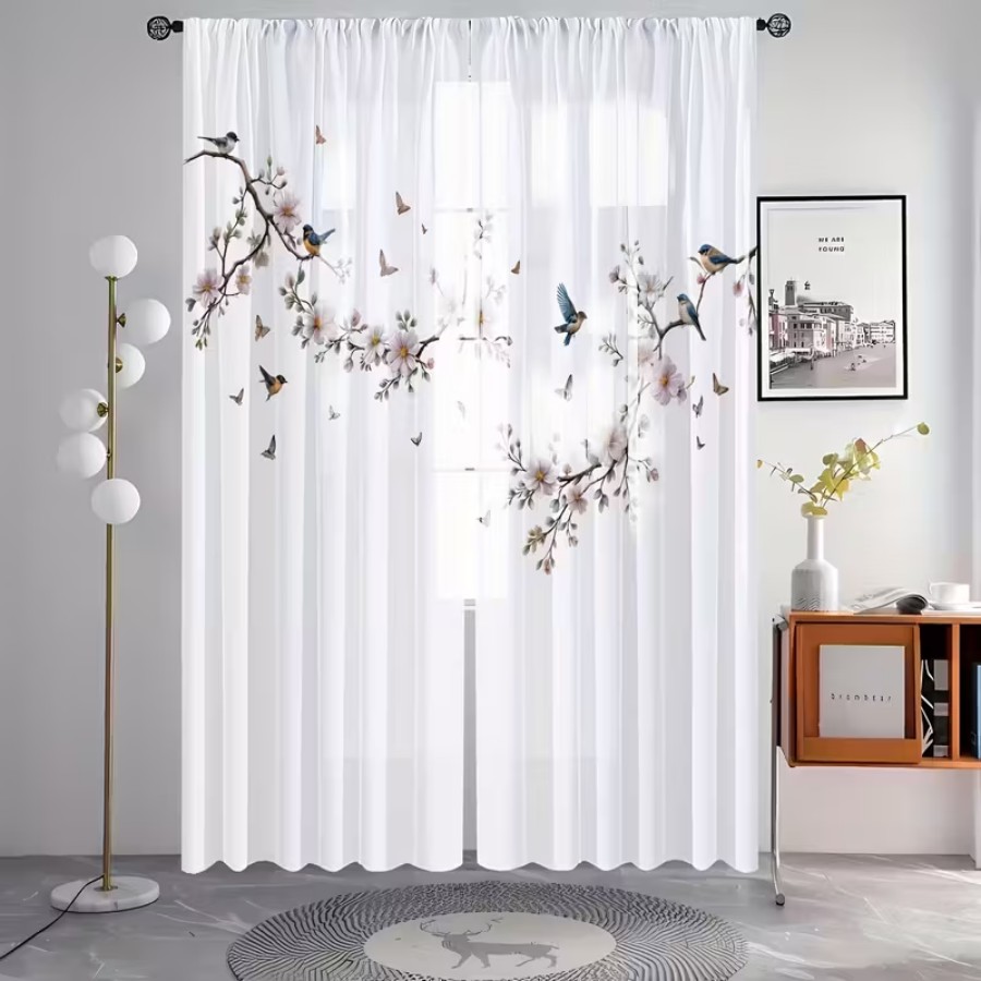 2PCS Digital Print Sheer Curta - Flower Wall Panel 评论和价格