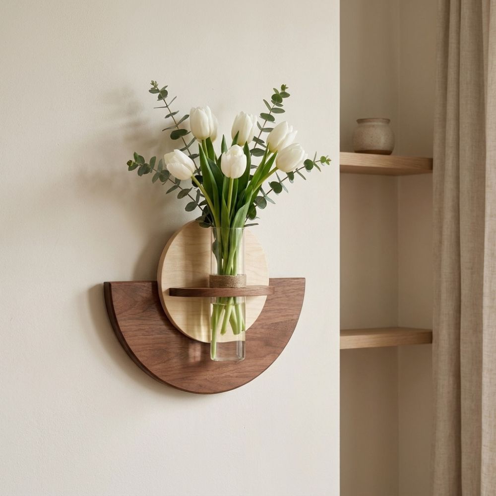 Oval Wood Wall Mount Flower Sh - Flower Wall Panel 评论和价格