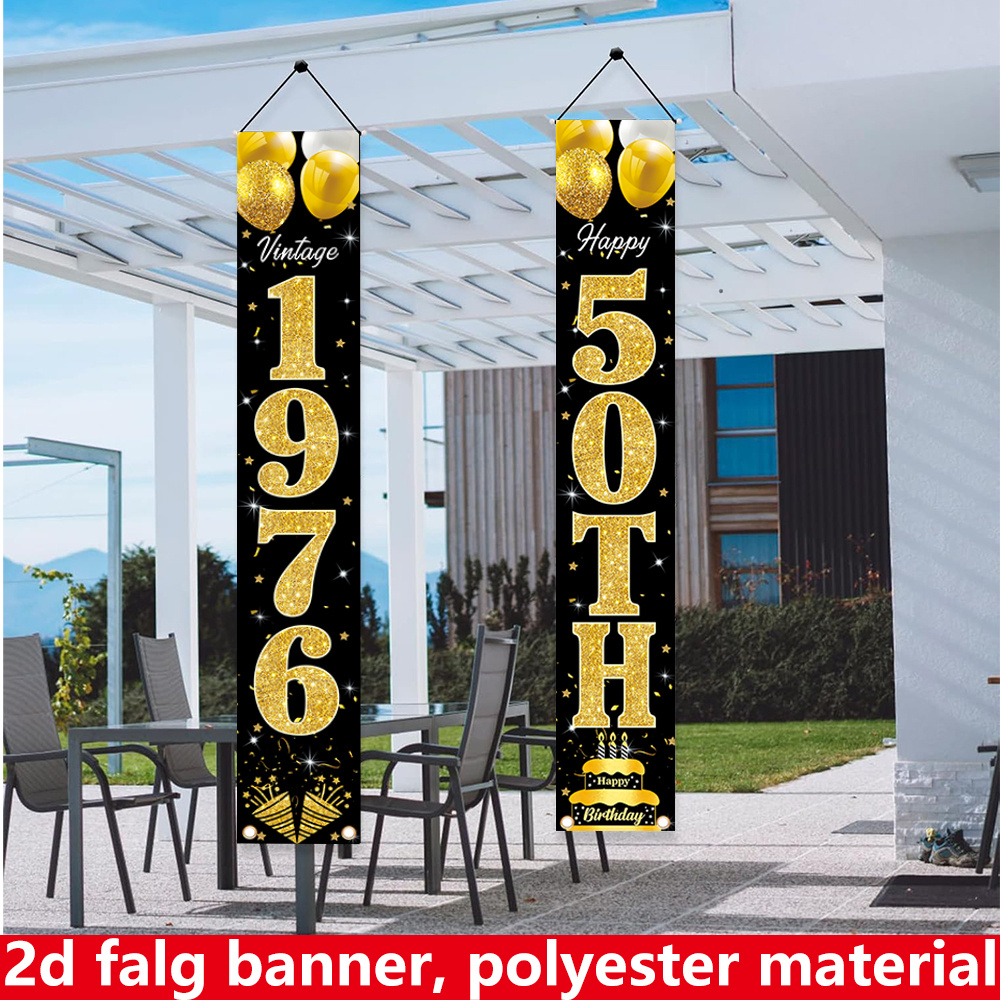 2D Flat Banner, 2PC Birthday B - Party Banner Gold 评论和价格