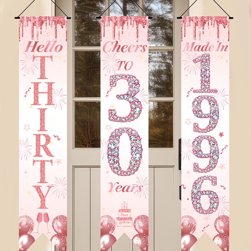 2D Flat 3Pcs Pink Gold 30th Bi - Party Banner Gold 评论和价格