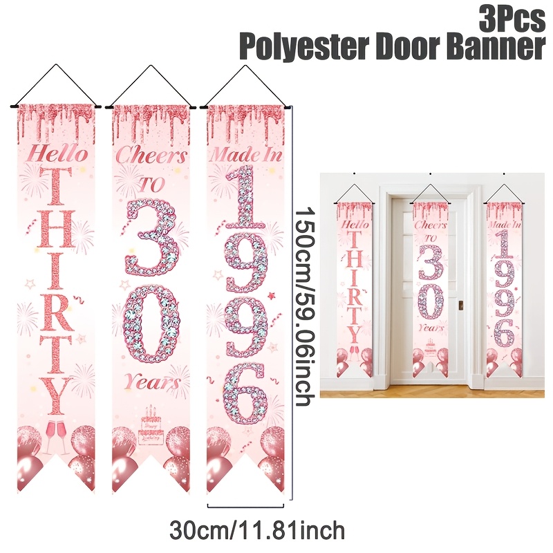 2D Flat 3Pcs Pink Gold 30th Bi - Party Banner Gold 评论和价格