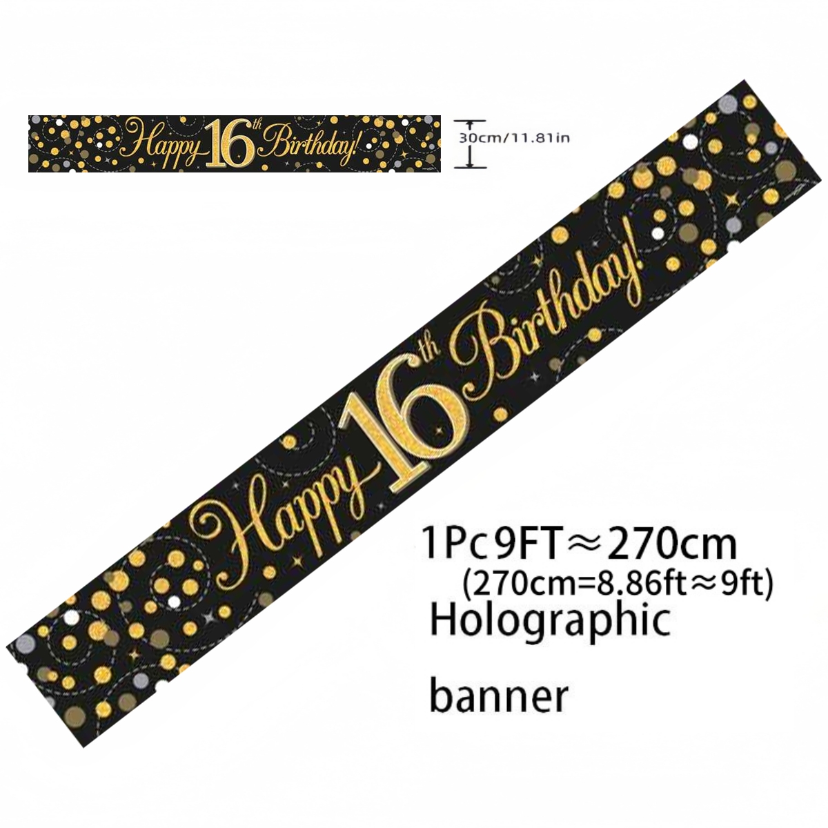 Black Gold Holographic Birthda - Party Banner Gold 评论和价格