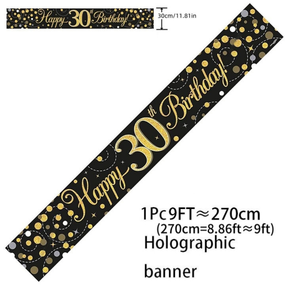 Black Gold Holographic Birthda - Party Banner Gold 评论和价格